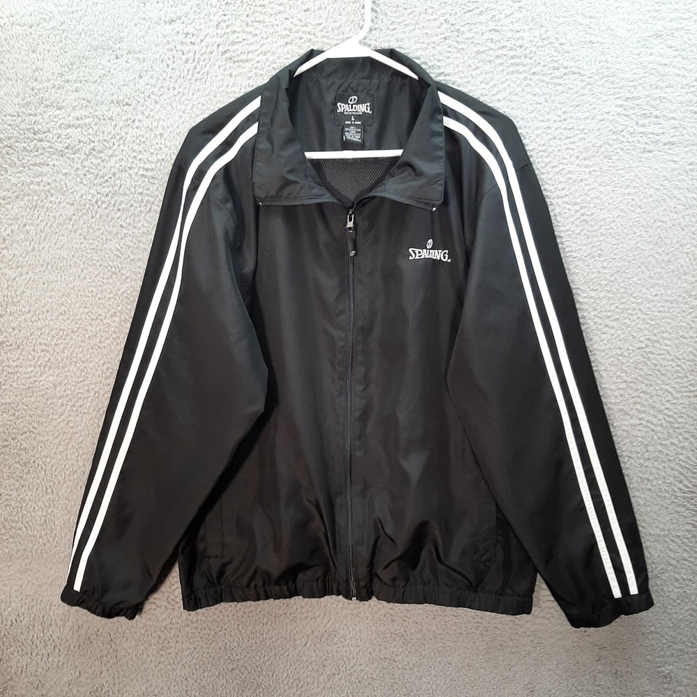 Spalding Track Jacket Adult Large Black White‎ Striped Windbreaker Sports Y2K